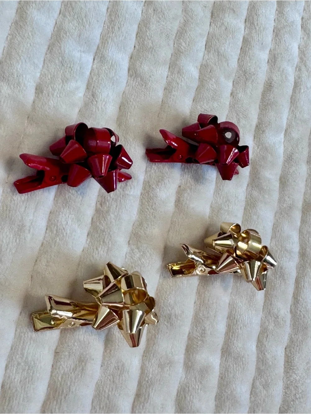 Festive Red & Gold Bow Hair Clips for Kids